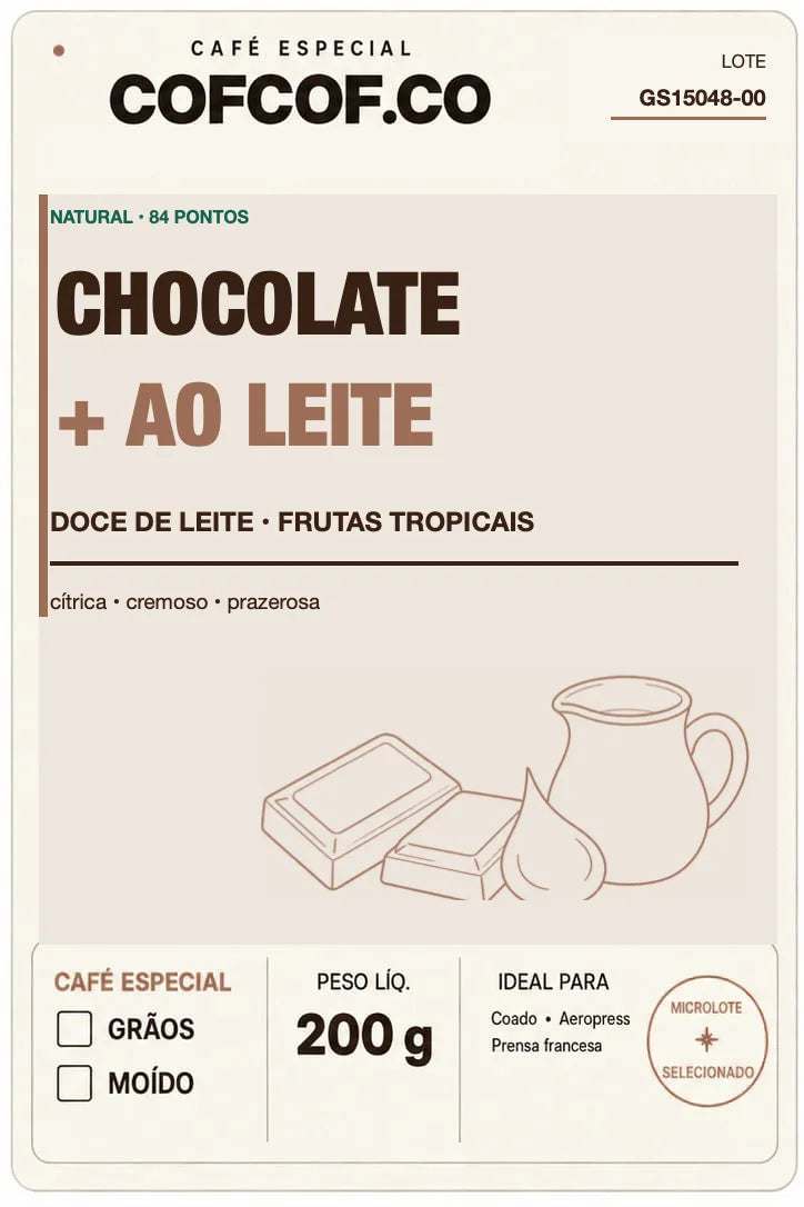 Frente da embalagem oficial Café Especial Chocolate + Ao Leite