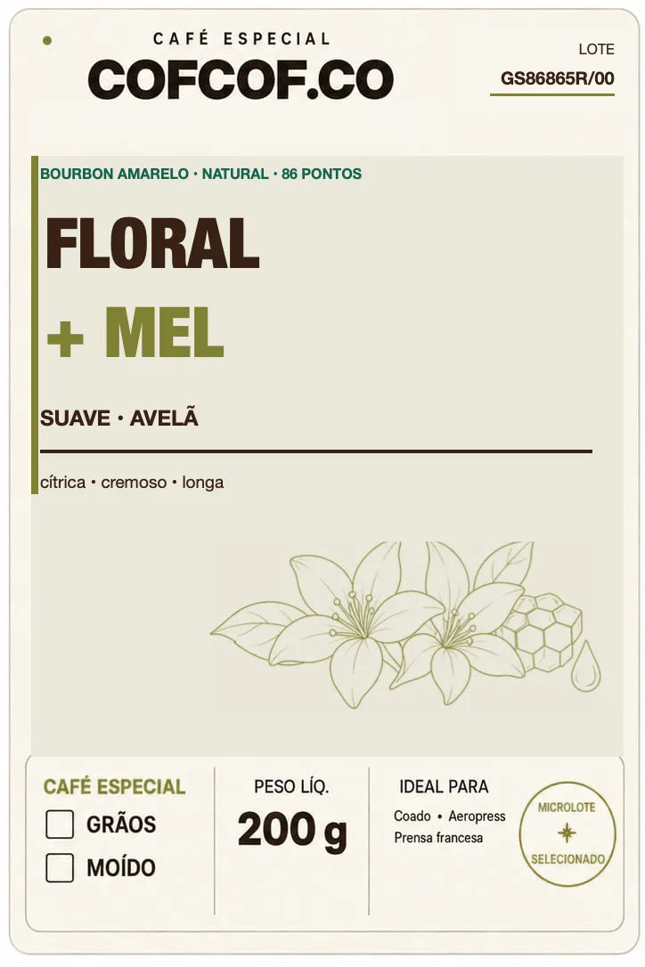 Frente da embalagem oficial Café Especial Floral + Mel