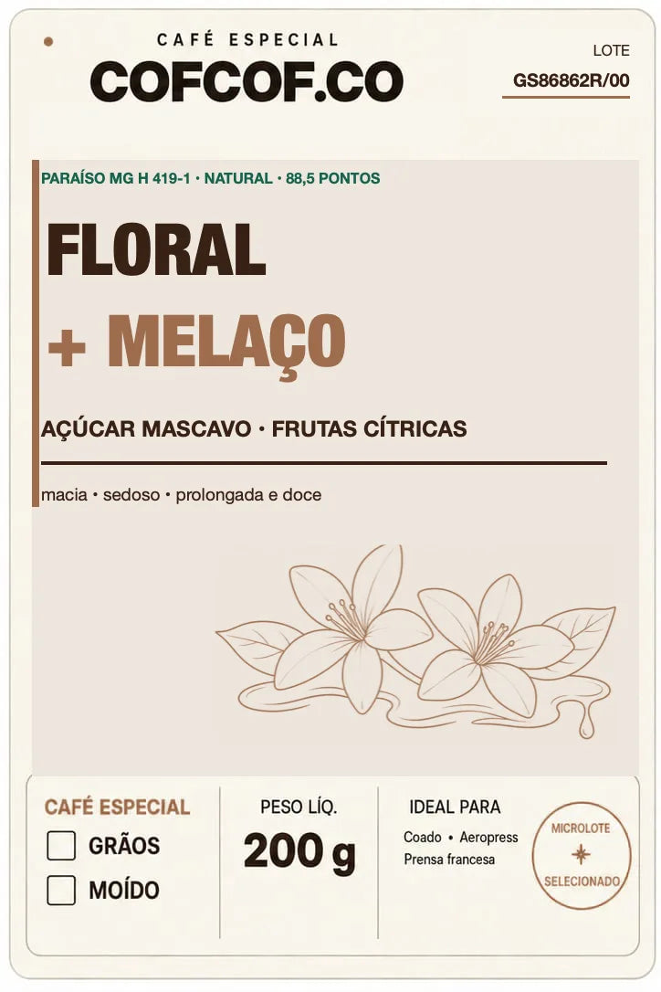 Frente da embalagem oficial Café Especial Floral + Melaço