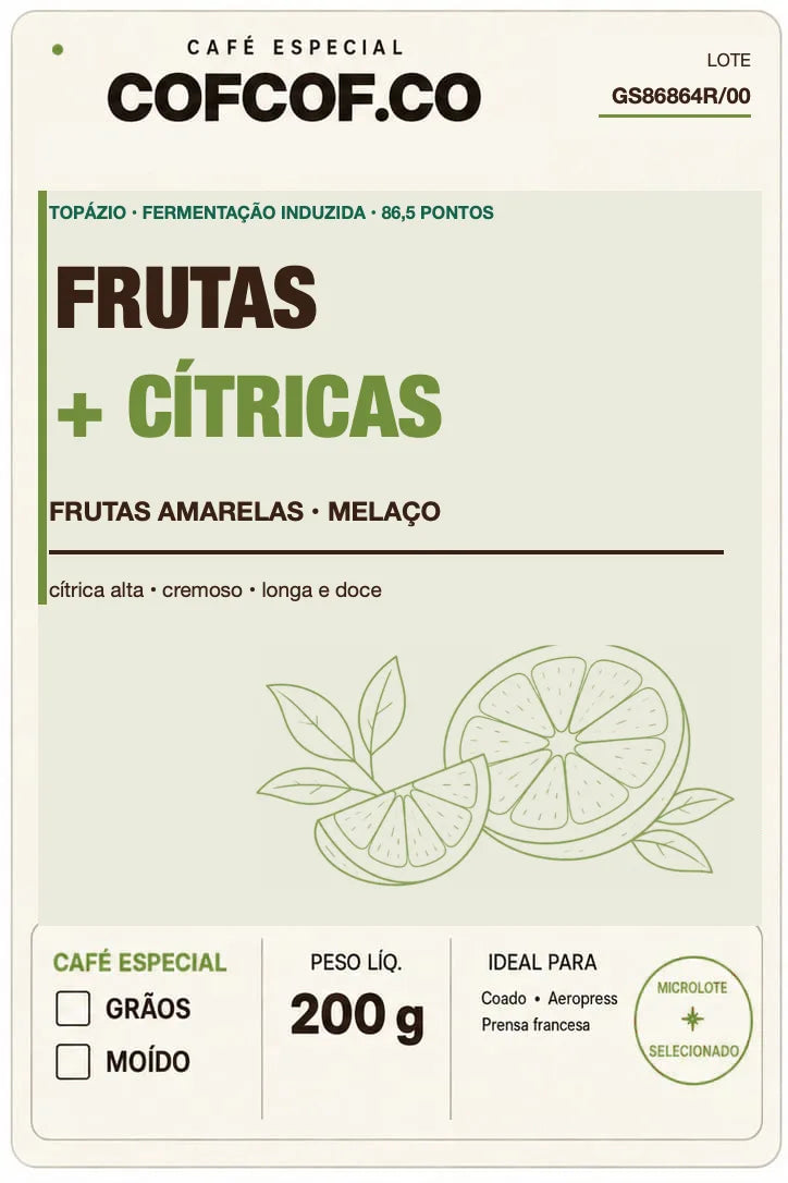 Frente da embalagem oficial Café Especial Frutas + Cítricas